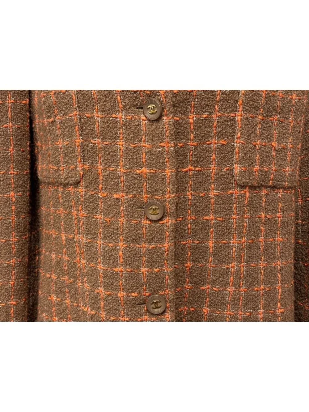 Chanel Tweed Tailored Jacket Single CC Logo Brown Orange 38